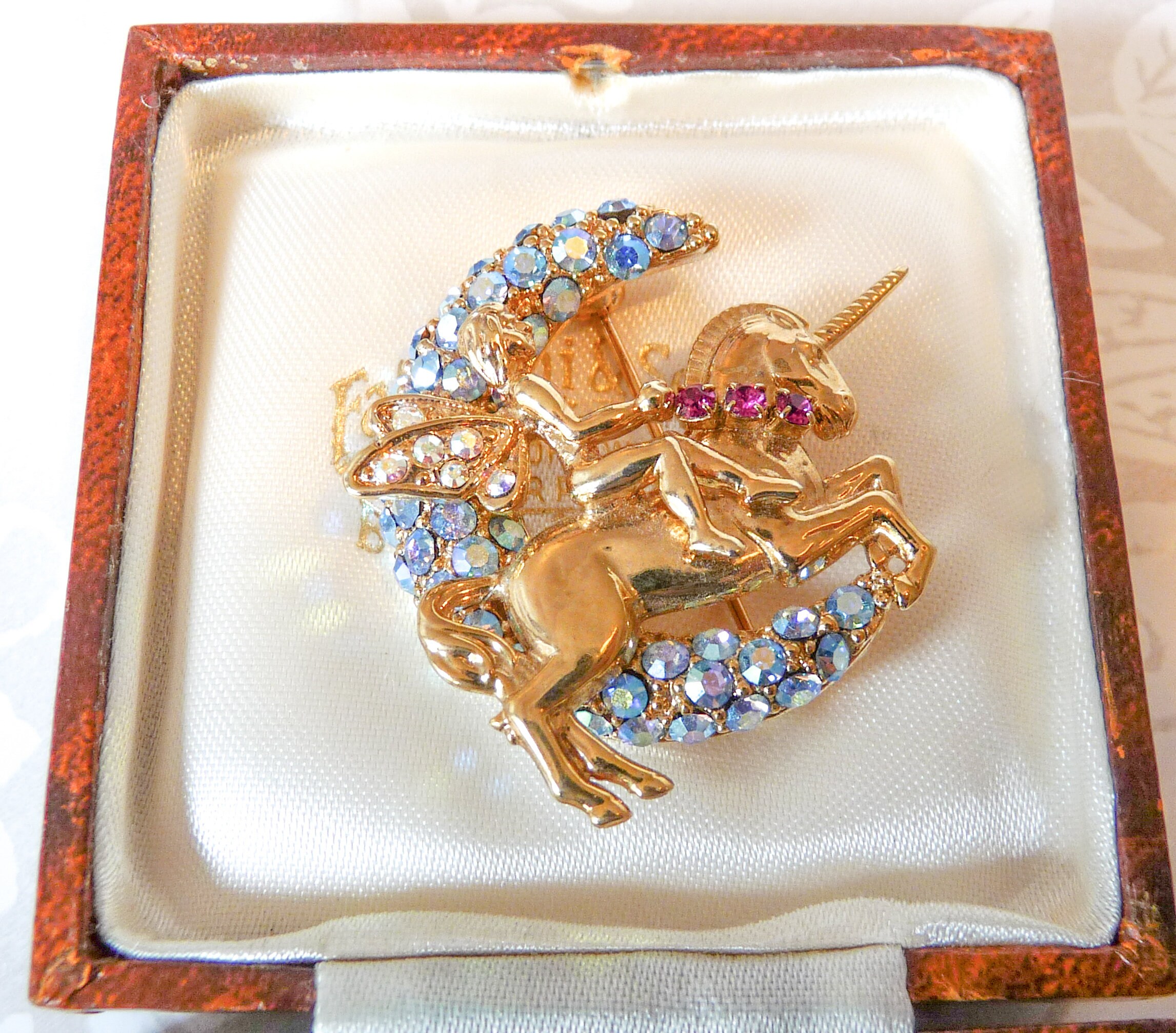 Magical KIRKS FOLLY Unicorn Brooch / Fairy or Elf and Crescent Etsy