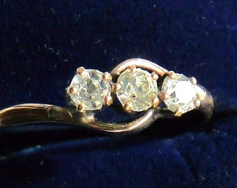 Art Deco Rolled Gold Trilogy Engagement Ring with Paste Stones