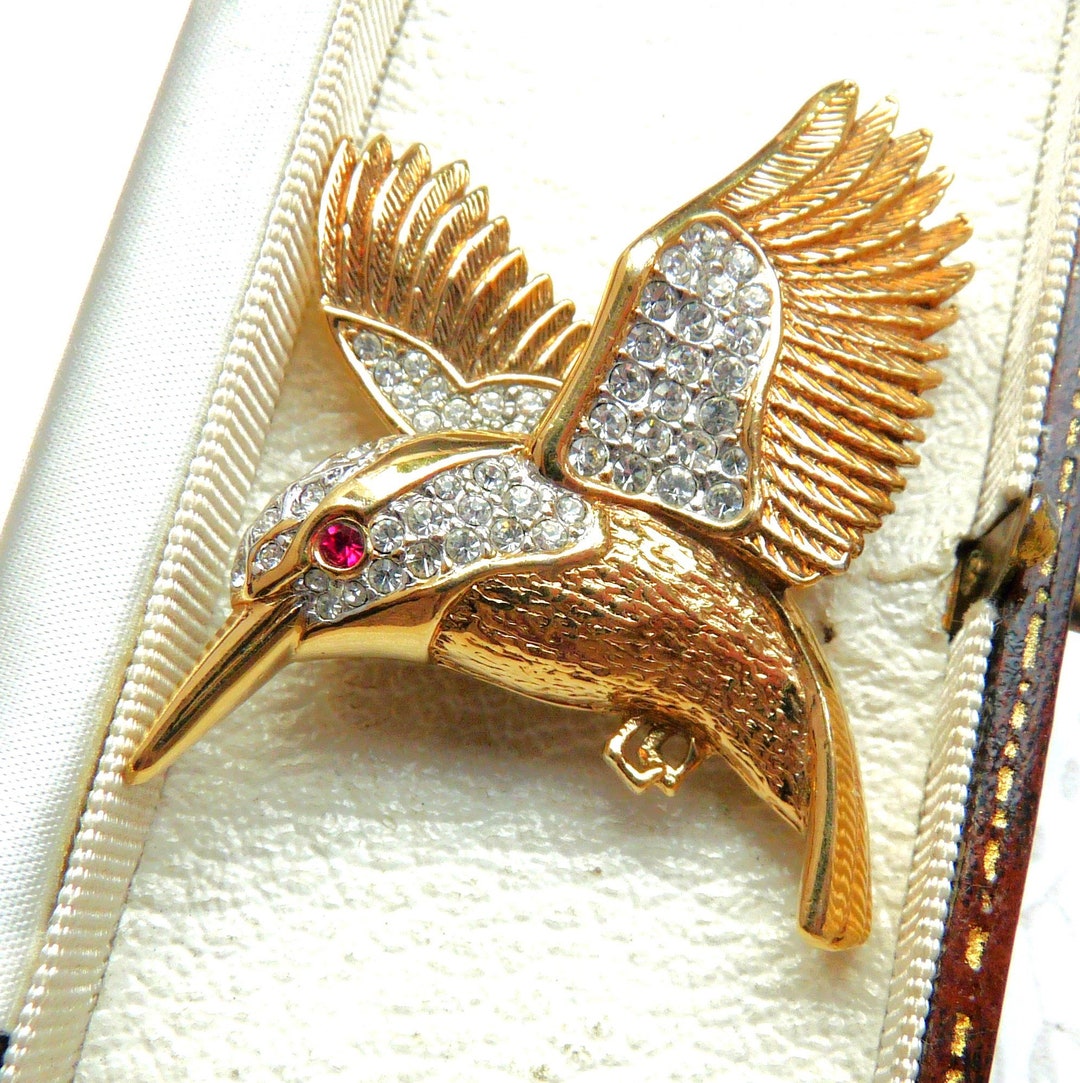 Broche Vintage Or Avec Couronne, Cristaux Et Nœud - N°339 - Occasion