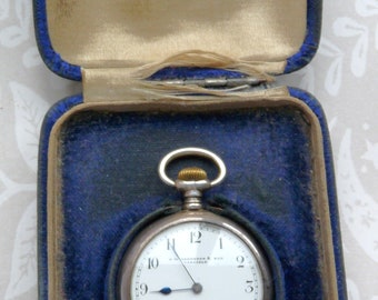 Antique Edwardian DENNISON Cased Sterling Silver Pocket Watch ~ Original Box ~ Hallmarked Birmingham England 1908