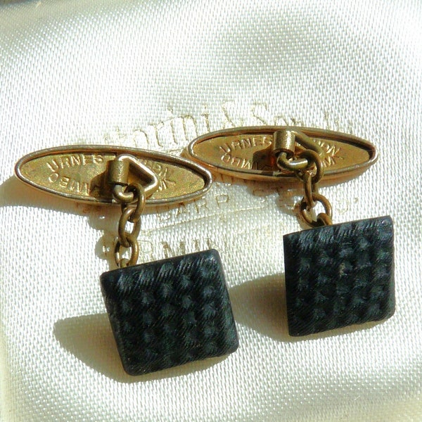 Art Deco Cufflinks ~ Rolled Gold and Rare Irish Bog Oak ~ Lambournes Birmingham England