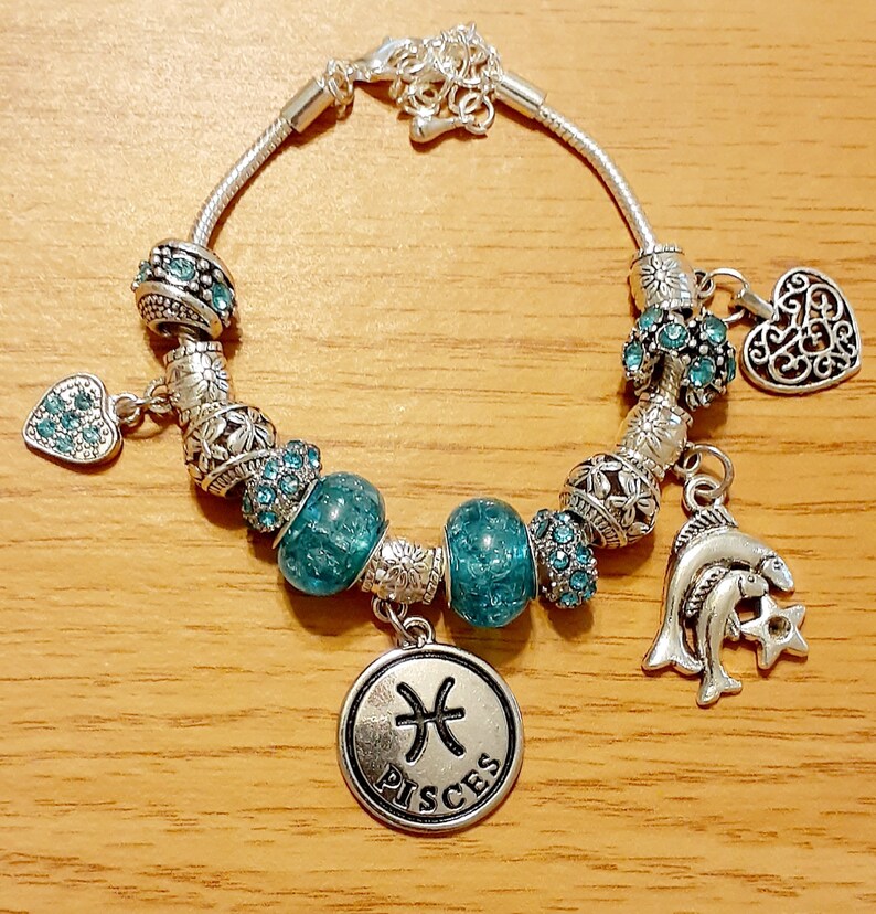 Pandora Style March Pisces Birthstone Zodiac Charm Bracelet Etsy
