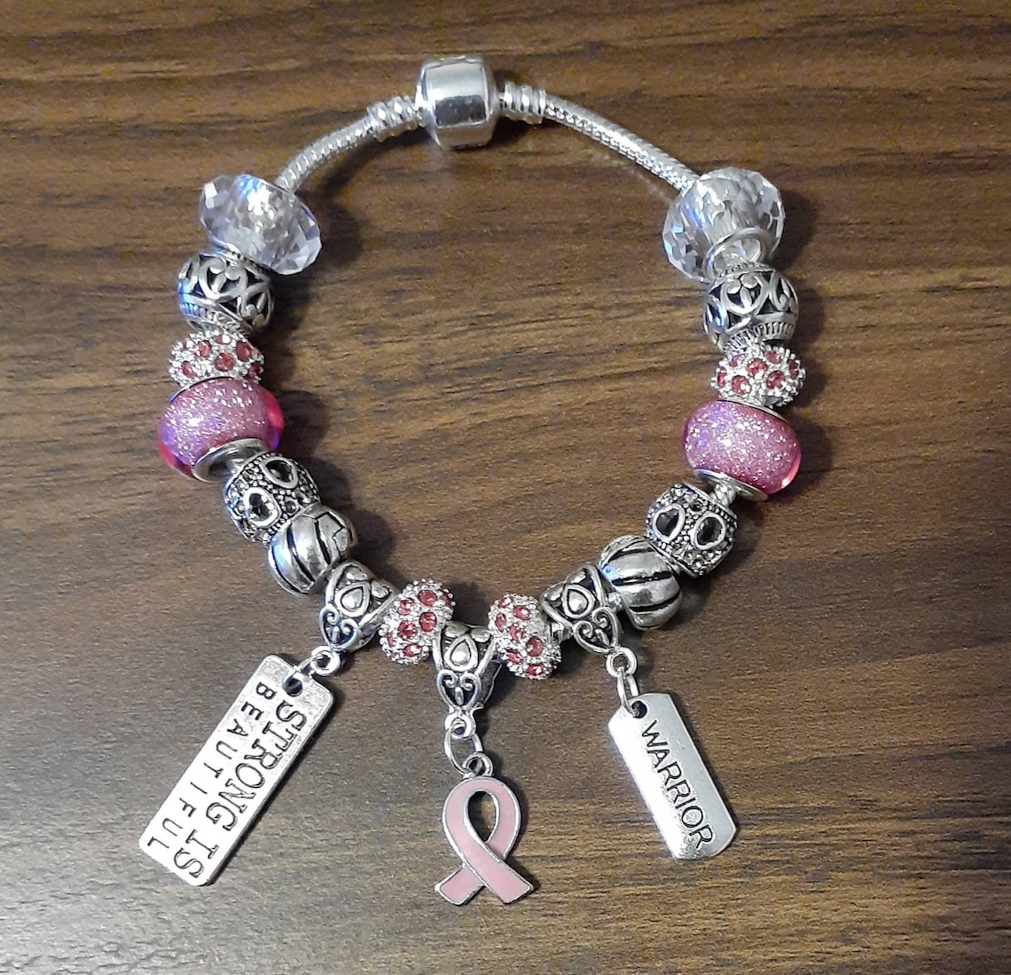 Pandora Style Breast Cancer Charm Bracelet Etsy