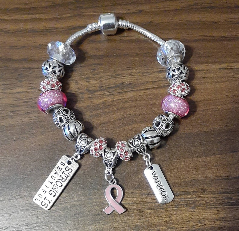 Pandora Style Breast Cancer Charm Bracelet Etsy