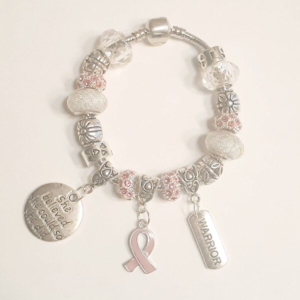 Pandora Style Breast Cancer Charm Bracelet