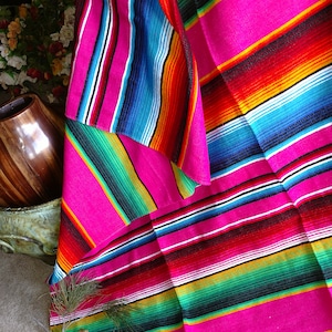 Blankets Serapa Pink,Fuchsia and Rainbow Striped EXTRA LARGE hand crafted