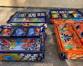 Talavera 5 Piece Casserole dish that is appetizer tray orange multicolored Beautiful Mexican Pottery, Great for Fiesta 39 s and Potlucks