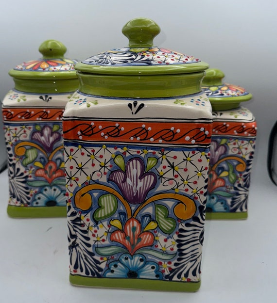 Handcrafted Talavera Canister Set: Floral Mexican Kitchen  display picture 2