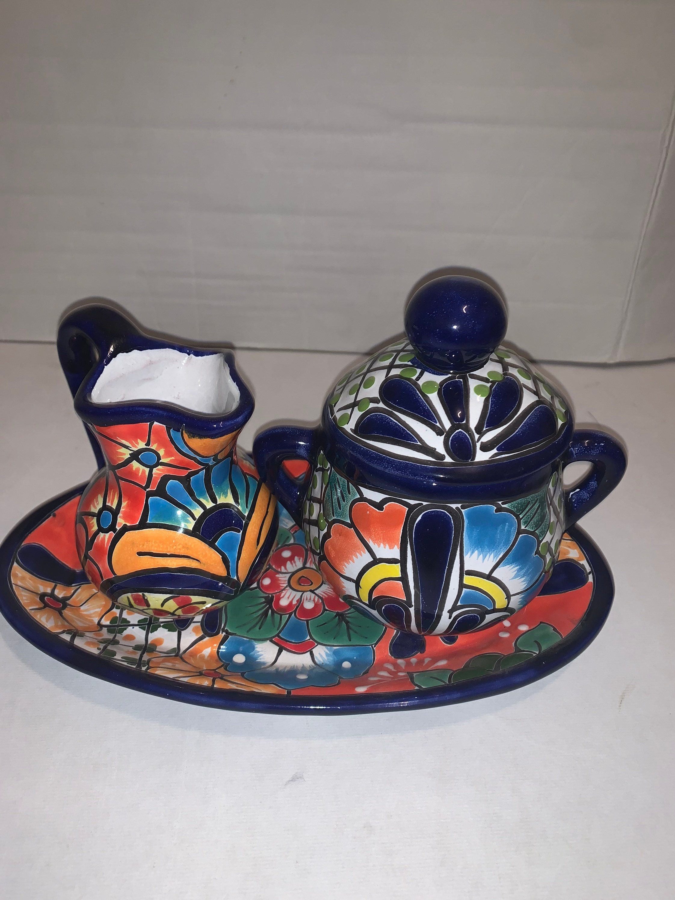 Talavera 3 Piece Creamer Sugar Bowl and Plate Beautiful Etsy