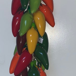 Jalapeño Talavera Chilies Ristra red green and yellow, Large Mexico hanging multicolored rope thick