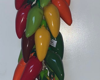 Jalapeño Talavera Chilies Ristra red green and yellow, Large Mexico hanging multicolored rope thick