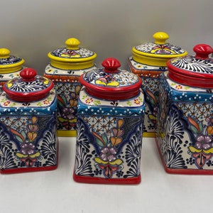 Talavera Canister set 3 Piece  Red or Yellow multicolored floral Handcrafted hand painted XL set
