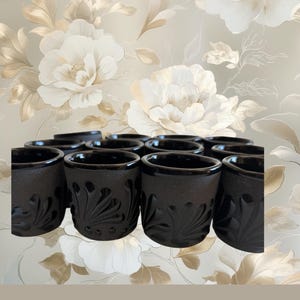 shot glasses in black clay with black swirls