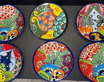 Talavera plates Appetizer or dessert  set of 4 plate hand painted multicolored  6”x 1”