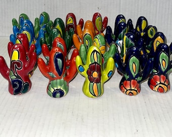 Talavera Cactus Salt and pepper shakers set Multicolored beautiful hand painted.