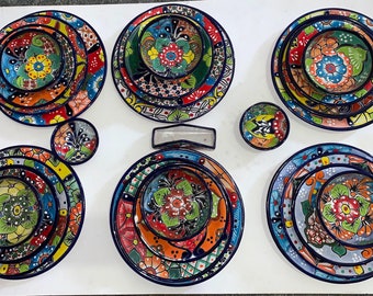 タラベラ食器セット：メキシコの花柄食器、8人用 - Etsy 日本