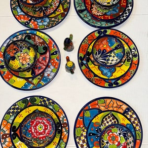 Talavera Dinnerware serving for 6 18 Piece Mexican Vibrant Dishes with Floral Patterns, Lead Free, Heat Safe