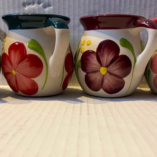 Jarrito Mexican Clay mug coffee hot chocolate tea Pottery set of 2 , 4 or 6 Variety of color rim beautiful handmade