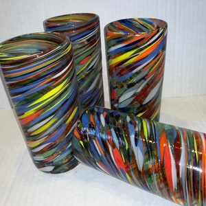 Hand Blown Mexican Water Glass Set: Multicolored Elegant Design