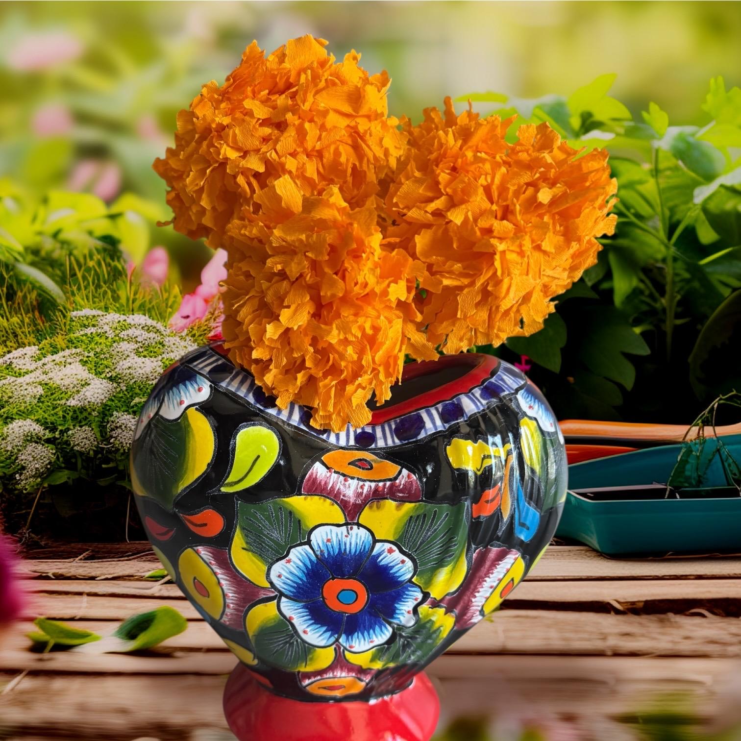 Heart Vase Talavera: Mexican Floral Decor, 8x9 Inches - Etsy