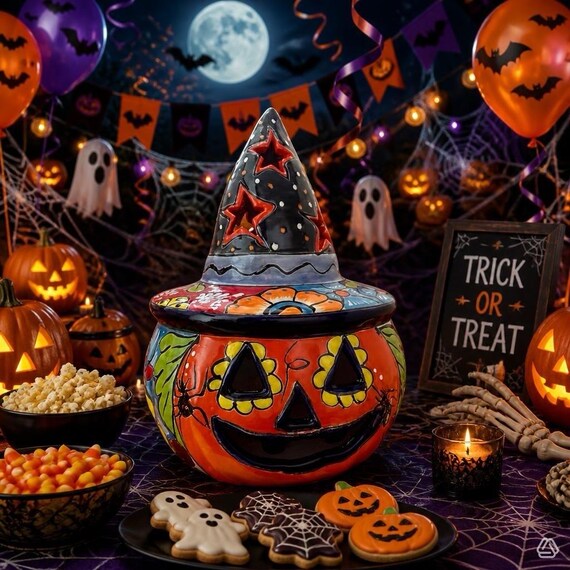 Pumpkin With Hat Spider Coming Down the Facejack O Lantern Candle