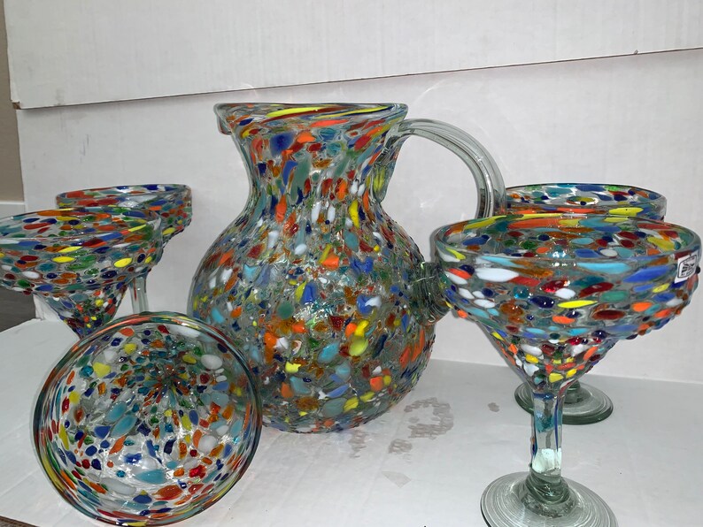 Margaritas Pitcher Set and 6 Margarita Glasses Pebble Etsy
