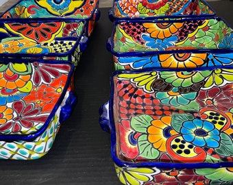 Casserole Baking dishes Talavera , Mexico Folk  Lead Free, Oven Safe dishwasher safe 11"x 8" Cobalt blue, Beautiful hand painted