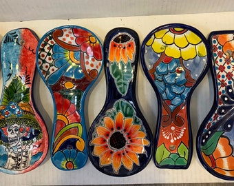 Spoon Rest Talavera Cobalt Blue vibrant colors with White Handcrafted beauitful 10.5" X 5”