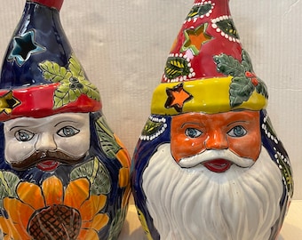 Talavera Gnome Santa Claus old Saint Nick extra large lanterns great Christmas decorations indoor or outside