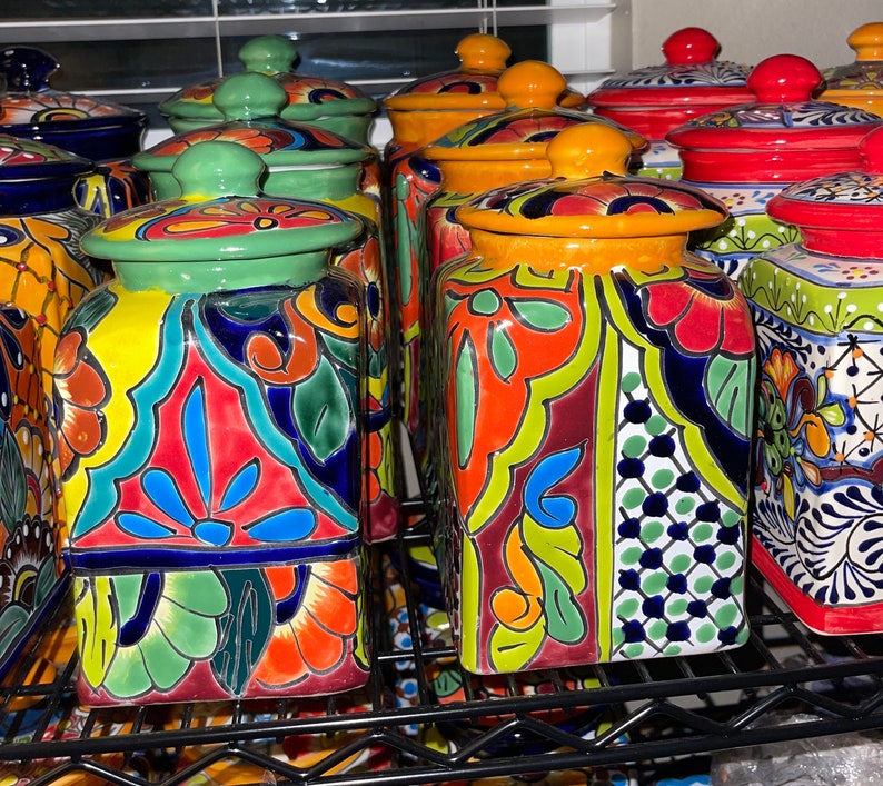 Canister set Talavera 3 Piece Handcrafted Folk art Talavera Mexico Ceramic, Floral, Colorful, Vibrant variety of colors to choose from image 7