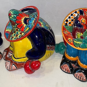 Statue ponchito Mexican Talavera sleeping man  great inside or outside add color to any corner hand painted 9”x8”