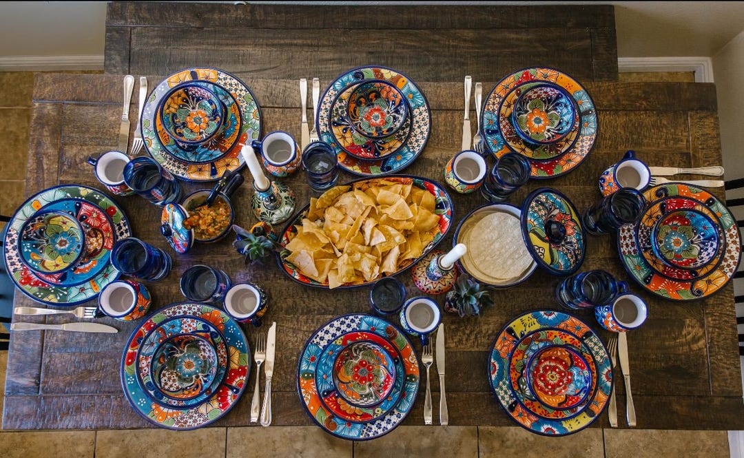 タラベラ食器セット：メキシコ陶器、花柄食器、6人掛け - Etsy 日本