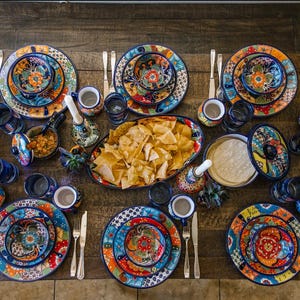 Talavera Dinnerware Set: Mexican Pottery, Floral Dishes, Seating for 6