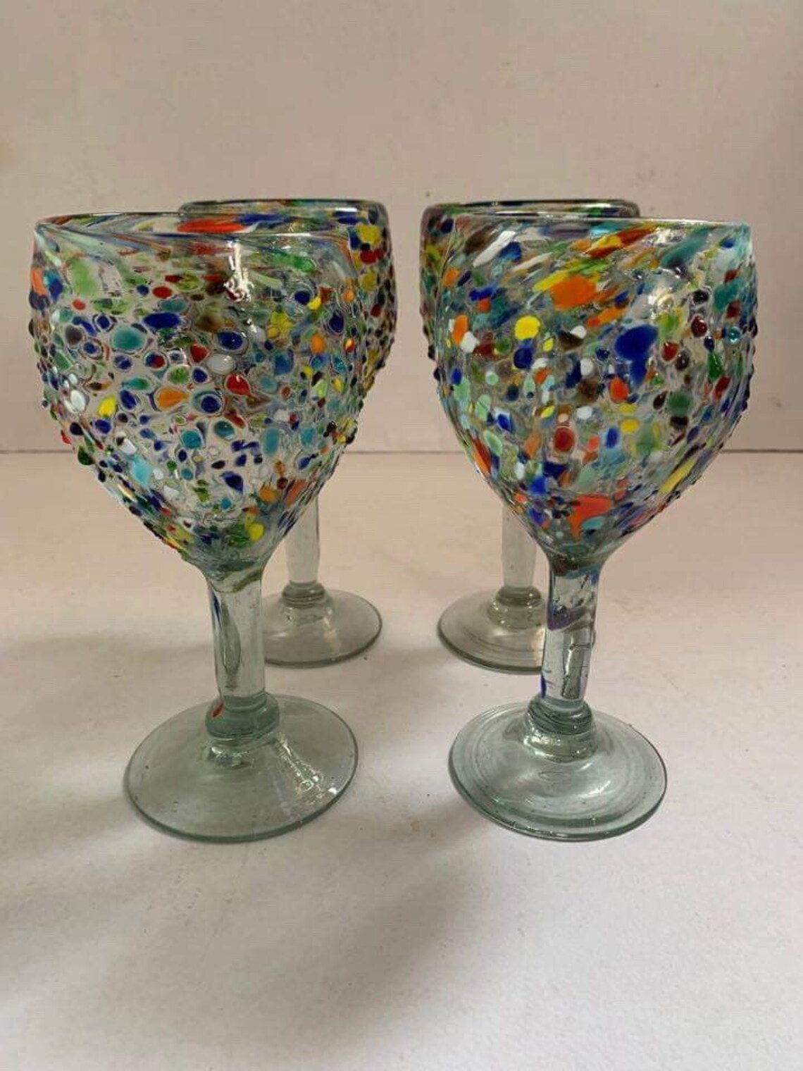 Hand blown Mexican wine goblets Glasses Confetti and Pebbled Etsy