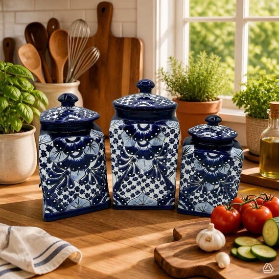 Dosen-Set, 3er-Pack: Blaue und weiße Talavera-Glasur