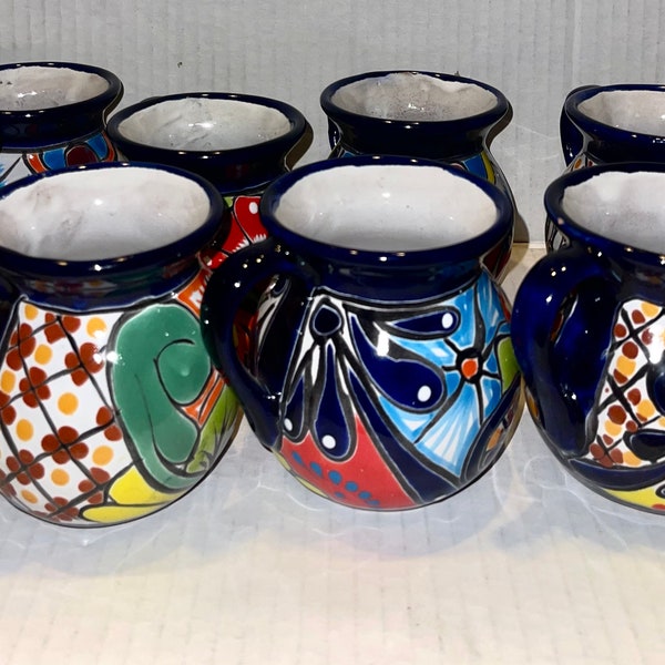 Talavera Jarrito Mexican ceramic mug coffee hot chocolate tea Pottery set of 2 , 4 or 6 Variety of color rim beautiful handmade