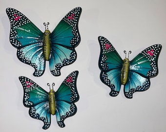 Handmade Talavera Ceramic Butterfly Wall Decor - Set of 3
