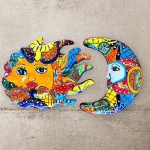 Talavera moon face and sun face hanging on the  wall outside or inside beautiful hand painted.