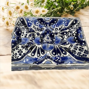 Talavera Devil Egg crate, hold 12 eggs cobalt blue and white hand painted