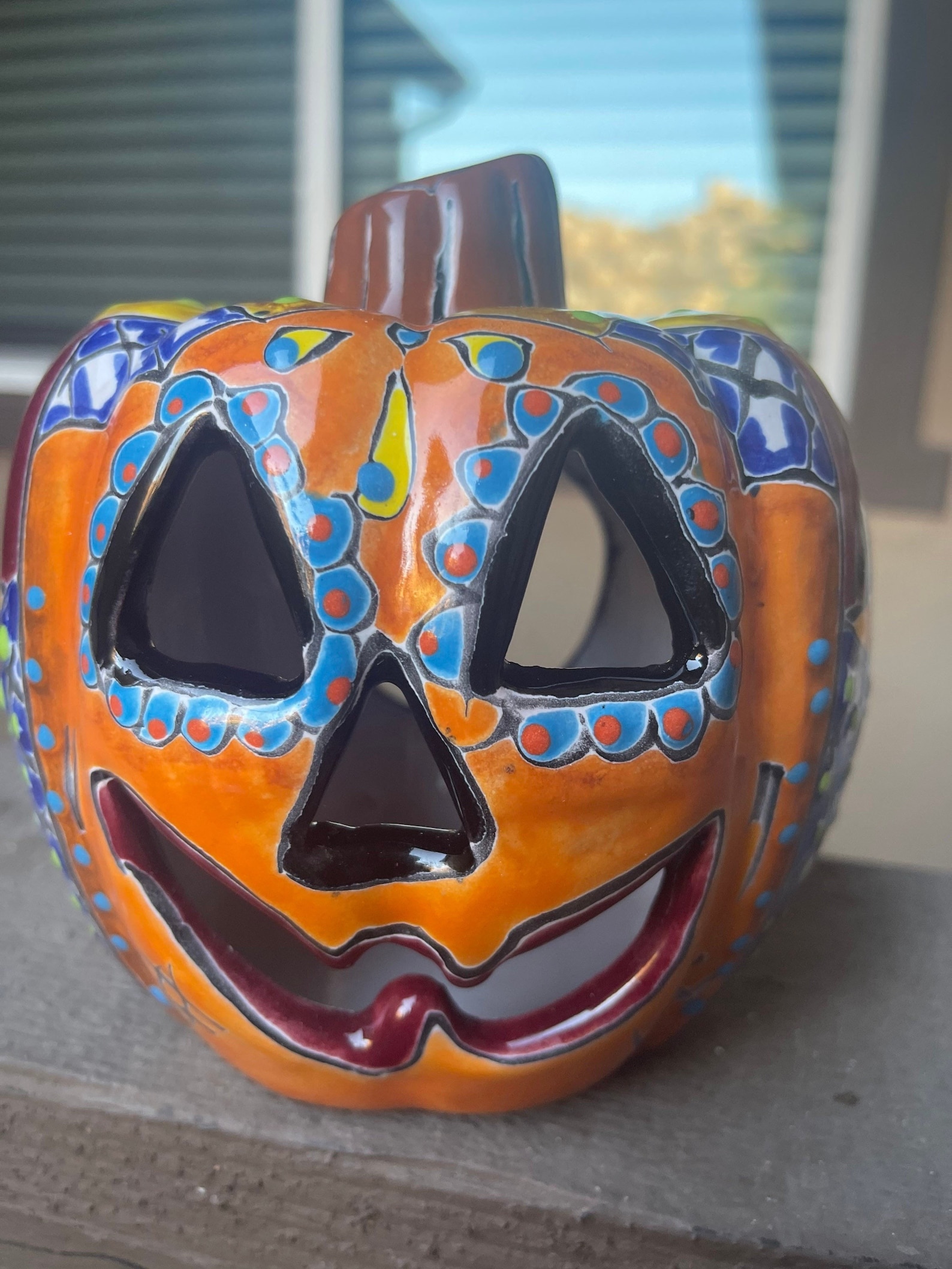 Talavera Pumpkin Jack O Lantern Ceramic Halloween Decor Orange Etsy