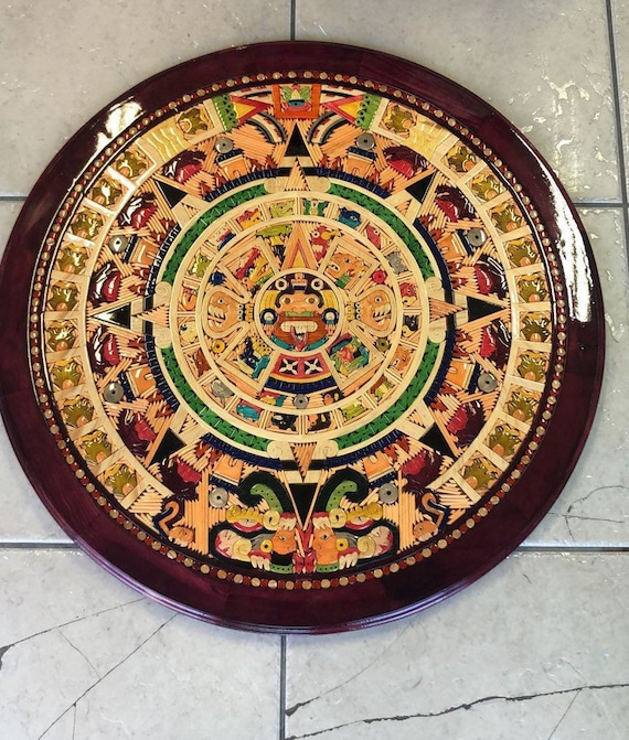 wood-calendar-rare-hand-carved-mosaic-aztec-piece-art-unique-beautiful-hand-craved-detail-23-width-etsy