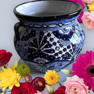 Planter Talavera blue and white and planter with multicolored