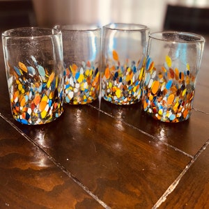 Confetti Glass tumbler set of 2, 4 , 6 or more multicolored at the bottom splash of color