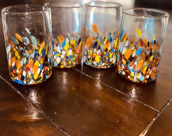 Confetti Glass tumbler set of 2, 4 , 6 or more multicolored at the bottom splash of color