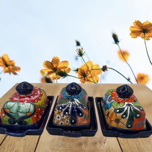 Handmade Talavera Butter Dish: Cobalt Blue Floral Design