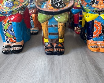 Talavera Sleeping Mexican Man Statue, Colorful Panchito Decor