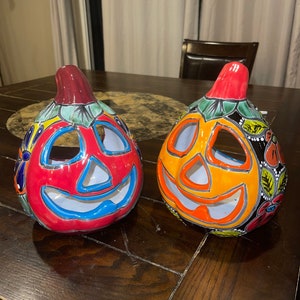 Talavera pumpkins Jack o lantern candle holder Halloween Ceramic pumpkin