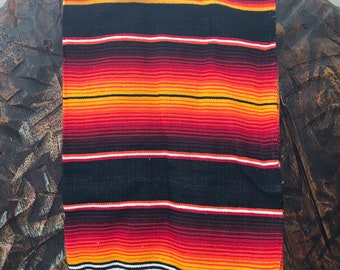 Blanket Hot Rod orange red black stripe Serape Mexican Rainbow Southwest White Fringe XL Handmade beautiful colors xL 82”x 62”