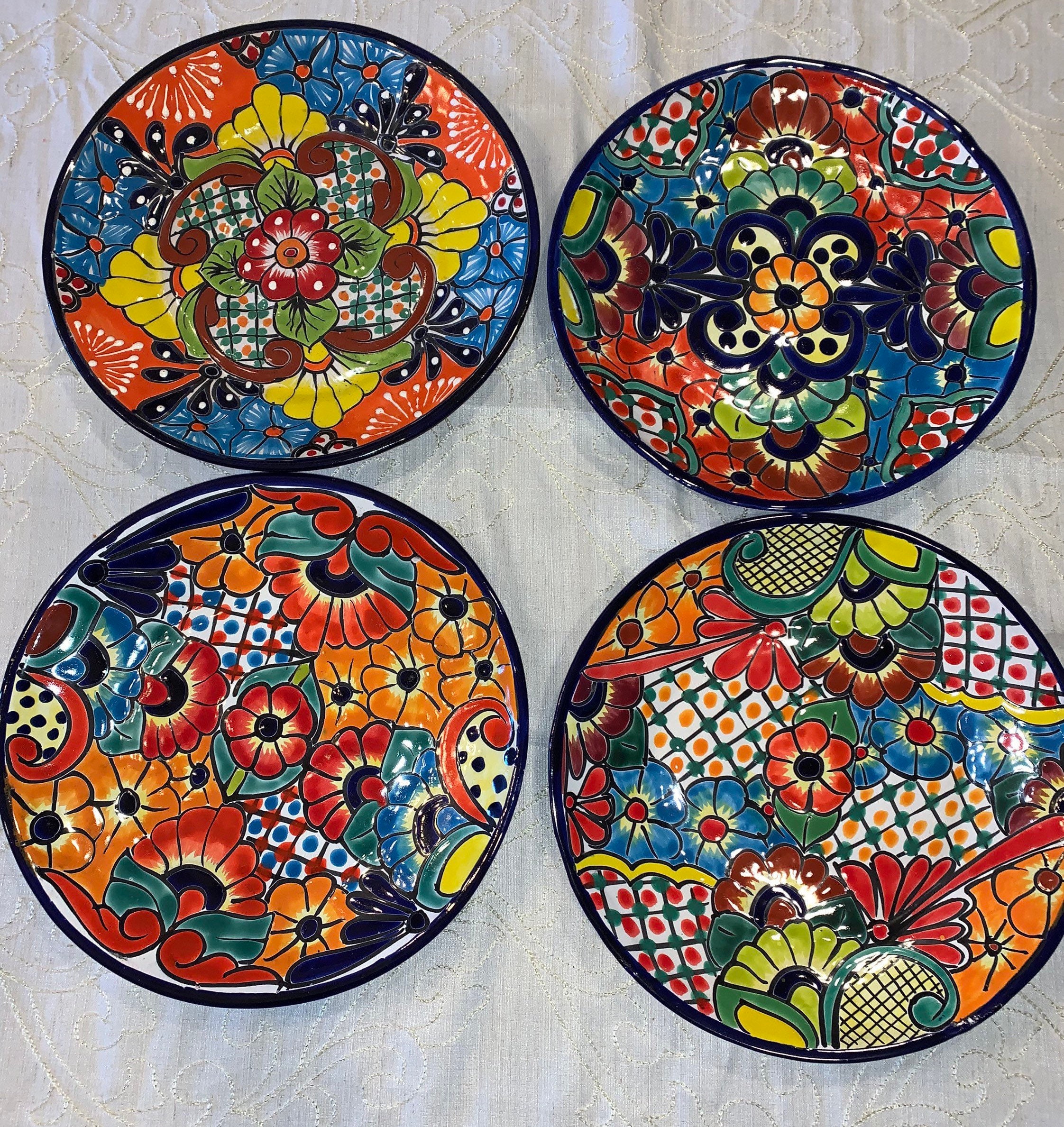 Talavera Ceramic Dessert Plates from Mexico Pair 'Raining Flowers' -  Smithsonian Folklife Festival Marketplace