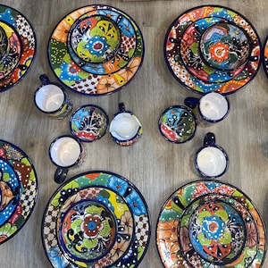 Talavera Dinnerware 35 Piece Mexican Set. Seating for 8 Vibrant Dishes with Floral Patterns, Lead Free, Heat Safe